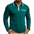 Quarter-Zip Polo Shirt Men's Long Sleeve White with Chest Pocket – Casual, Office, Gift