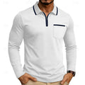Quarter-Zip Polo Shirt Men's Long Sleeve White with Chest Pocket – Casual, Office, Gift