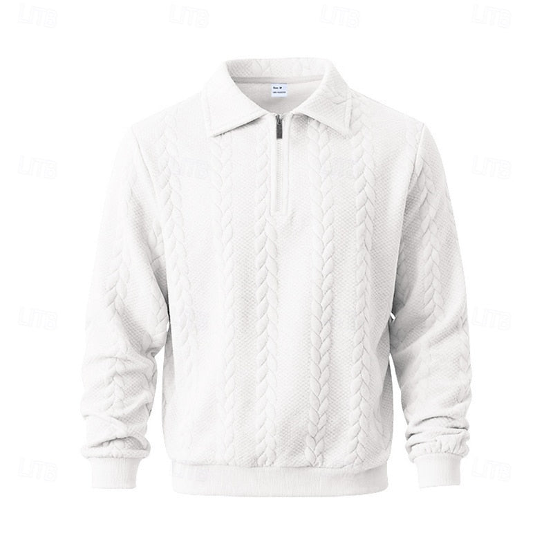 Quarter-Zip Pullover Men's Cable Knit Collared Long Sleeve Sweater – Casual, Office, Gift