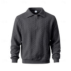 Quarter-Zip Pullover Men's Cable Knit Collared Long Sleeve Sweater – Casual, Office, Gift