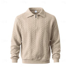 Quarter-Zip Pullover Men's Cable Knit Collared Long Sleeve Sweater – Casual, Office, Gift