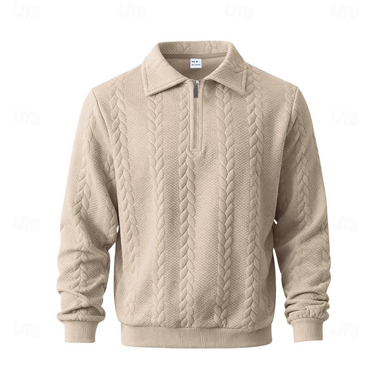Quarter-Zip Pullover Men's Cable Knit Collared Long Sleeve Sweater – Casual, Office, Gift