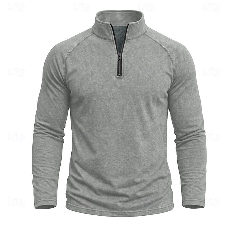 Quarter Zip Pullover Men's Long Sleeve Stand Collar Khaki Top – Casual, Office · Faylori
