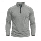 Quarter Zip Pullover Men's Long Sleeve Stand Collar Khaki Top – Casual, Office · Faylori