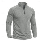 Quarter Zip Pullover Men's Long Sleeve Stand Collar Khaki Top – Casual, Office · Faylori