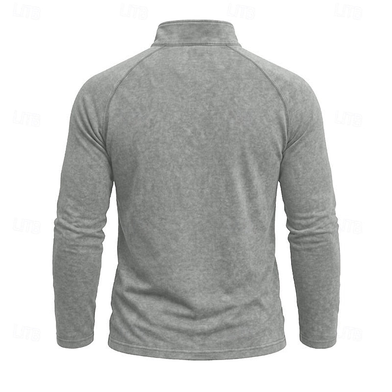 Quarter Zip Pullover Men's Long Sleeve Stand Collar Khaki Top – Casual, Office · Faylori