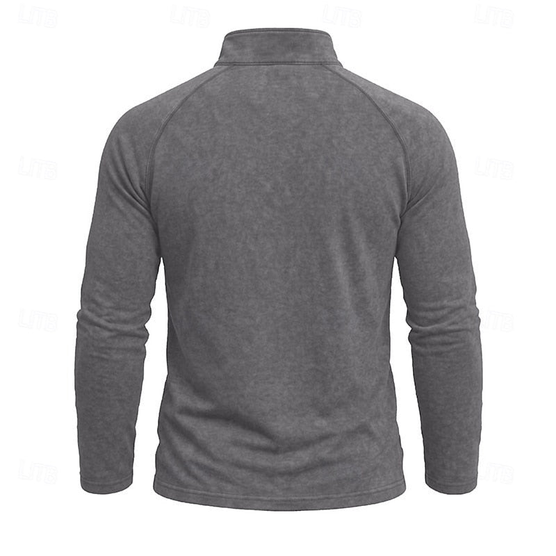 Quarter Zip Pullover Men's Long Sleeve Stand Collar Khaki Top – Casual, Office · Faylori