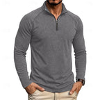 Quarter Zip Pullover Men's Long Sleeve Stand Collar Khaki Top – Casual, Office · Faylori