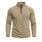 Quarter Zip Pullover Men's Long Sleeve Stand Collar Khaki Top – Casual, Office · Faylori