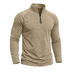 Quarter Zip Pullover Men's Long Sleeve Stand Collar Khaki Top – Casual, Office · Faylori