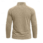 Quarter Zip Pullover Men's Long Sleeve Stand Collar Khaki Top – Casual, Office · Faylori