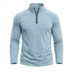 Quarter Zip Pullover Men's Long Sleeve Stand Collar Khaki Top – Casual, Office · Faylori