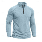 Quarter Zip Pullover Men's Long Sleeve Stand Collar Khaki Top – Casual, Office · Faylori