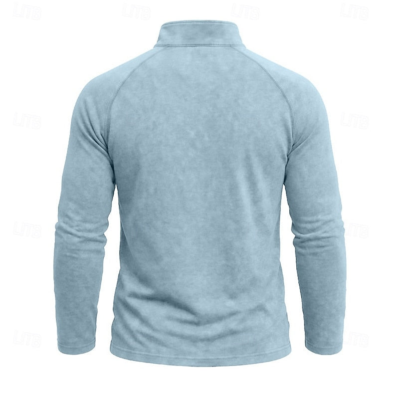 Quarter Zip Pullover Men's Long Sleeve Stand Collar Khaki Top – Casual, Office · Faylori