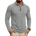 Quarter Zip Pullover Men's Long Sleeve Stand Collar Khaki Top – Casual, Office · Faylori