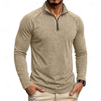 Quarter Zip Pullover Men's Long Sleeve Stand Collar Khaki Top – Casual, Office · Faylori