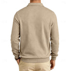 Quarter-Zip Pullover Men's Textured Long Sleeve Polo Collar Sweatshirt Khaki – Casual, Office, Gift