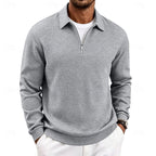 Quarter-Zip Pullover Men's Textured Long Sleeve Polo Collar Sweatshirt Khaki – Casual, Office, Gift