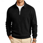 Quarter-Zip Pullover Men's Textured Long Sleeve Polo Collar Sweatshirt Khaki – Casual, Office, Gift