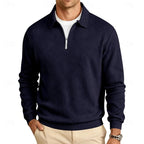 Quarter-Zip Pullover Men's Textured Long Sleeve Polo Collar Sweatshirt Khaki – Casual, Office, Gift
