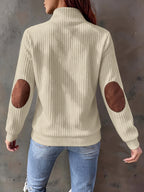 Quarter-Zip Pullover Ribbed Corduroy Women's Long Sleeve Color Block Sweatshirt – Casual, Office