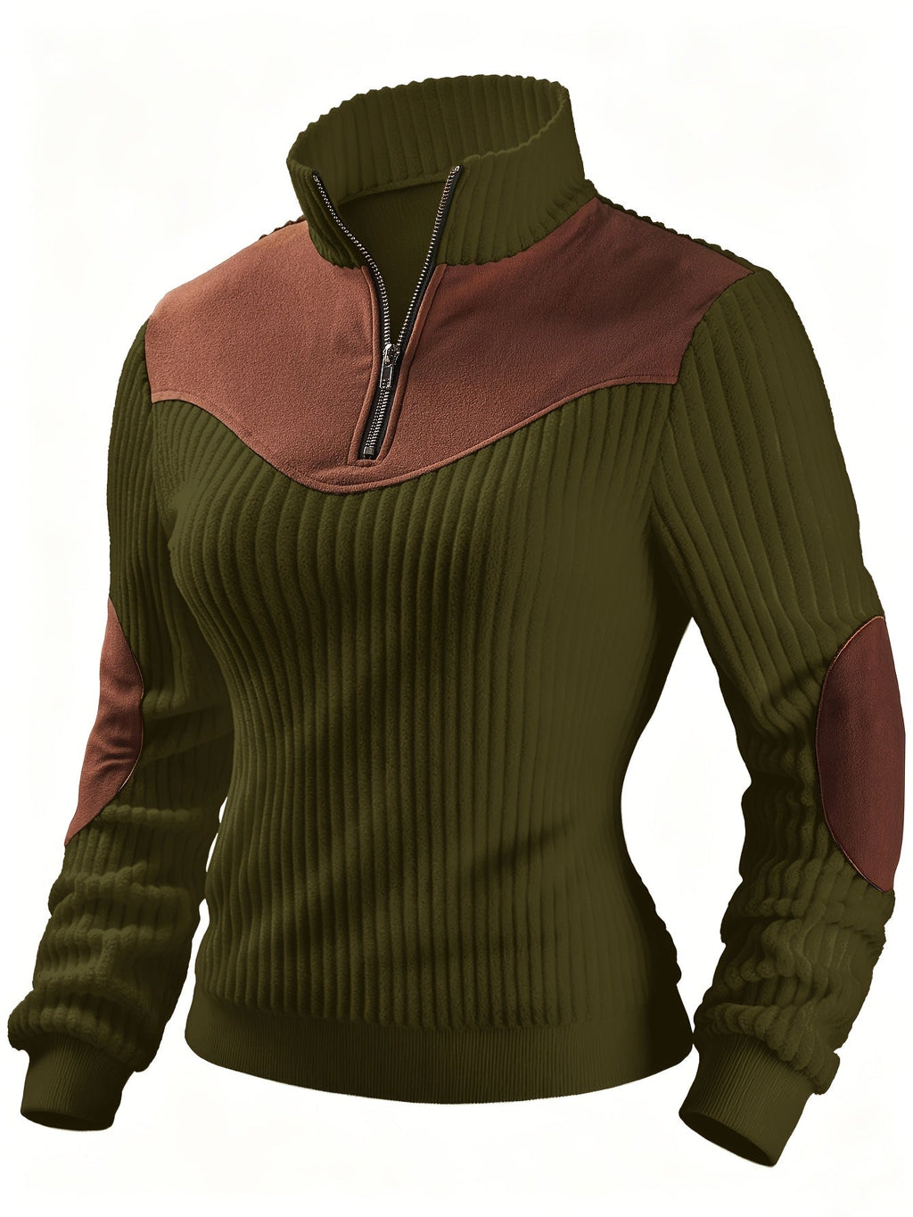 Quarter-Zip Pullover Ribbed Corduroy Women's Long Sleeve Color Block Sweatshirt – Casual, Office