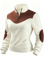 Quarter-Zip Pullover Ribbed Corduroy Women's Long Sleeve Color Block Sweatshirt – Casual, Office