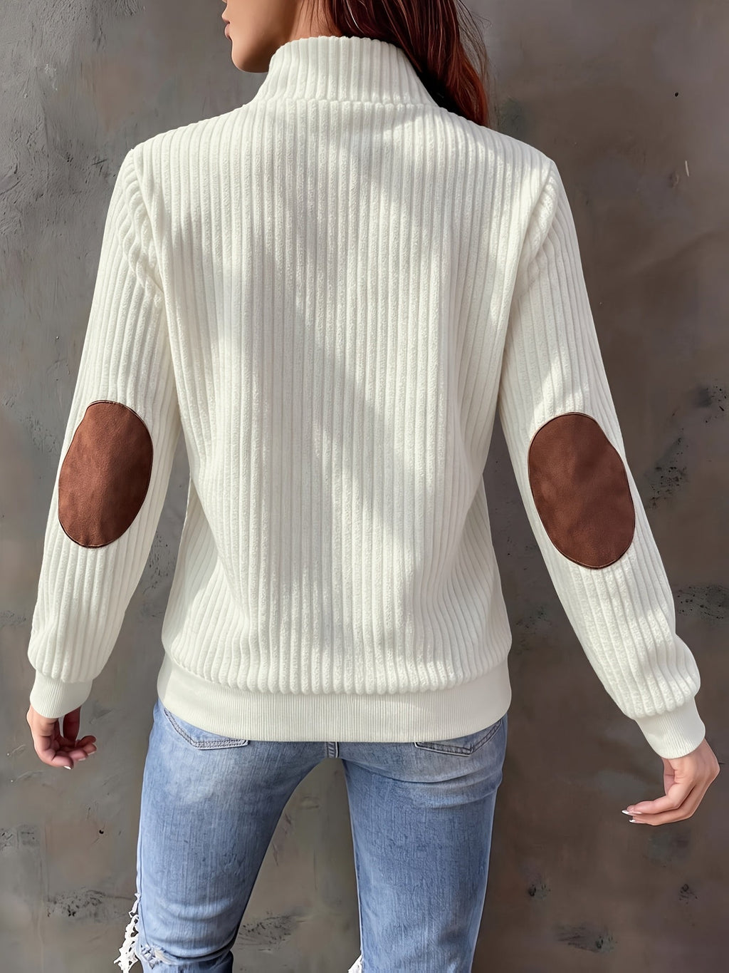 Quarter-Zip Pullover Ribbed Corduroy Women's Long Sleeve Color Block Sweatshirt – Casual, Office