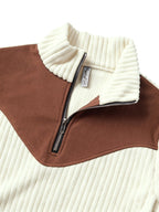 Quarter-Zip Pullover Ribbed Corduroy Women's Long Sleeve Color Block Sweatshirt – Casual, Office