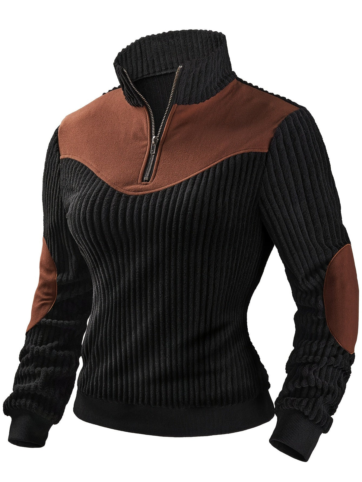 Quarter-Zip Pullover Ribbed Corduroy Women's Long Sleeve Color Block Sweatshirt – Casual, Office