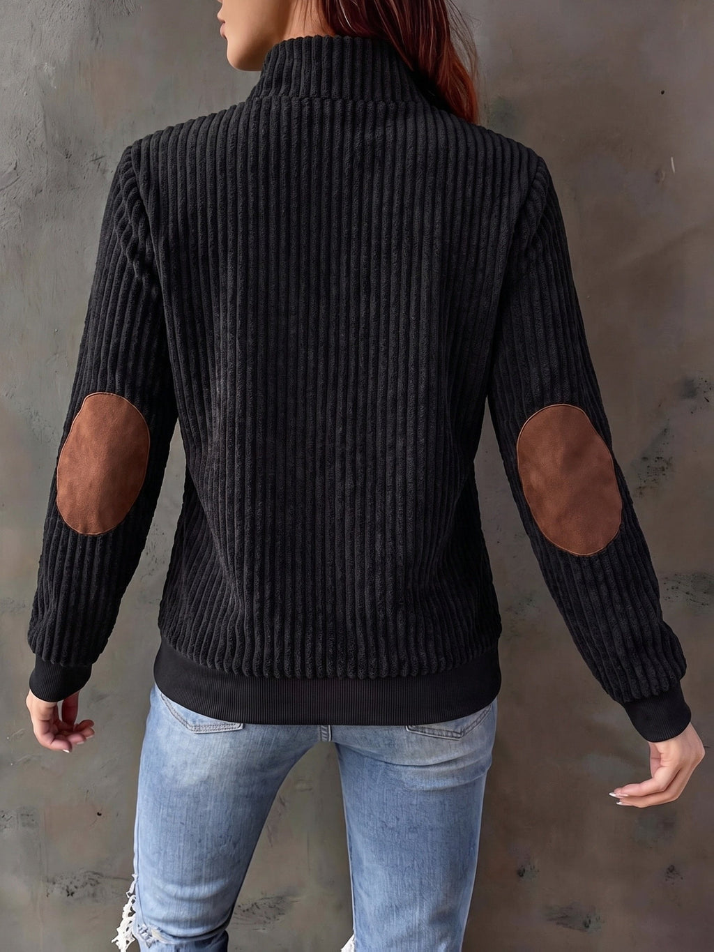 Quarter-Zip Pullover Ribbed Corduroy Women's Long Sleeve Color Block Sweatshirt – Casual, Office
