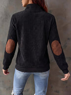 Quarter-Zip Pullover Ribbed Corduroy Women's Long Sleeve Color Block Sweatshirt – Casual, Office