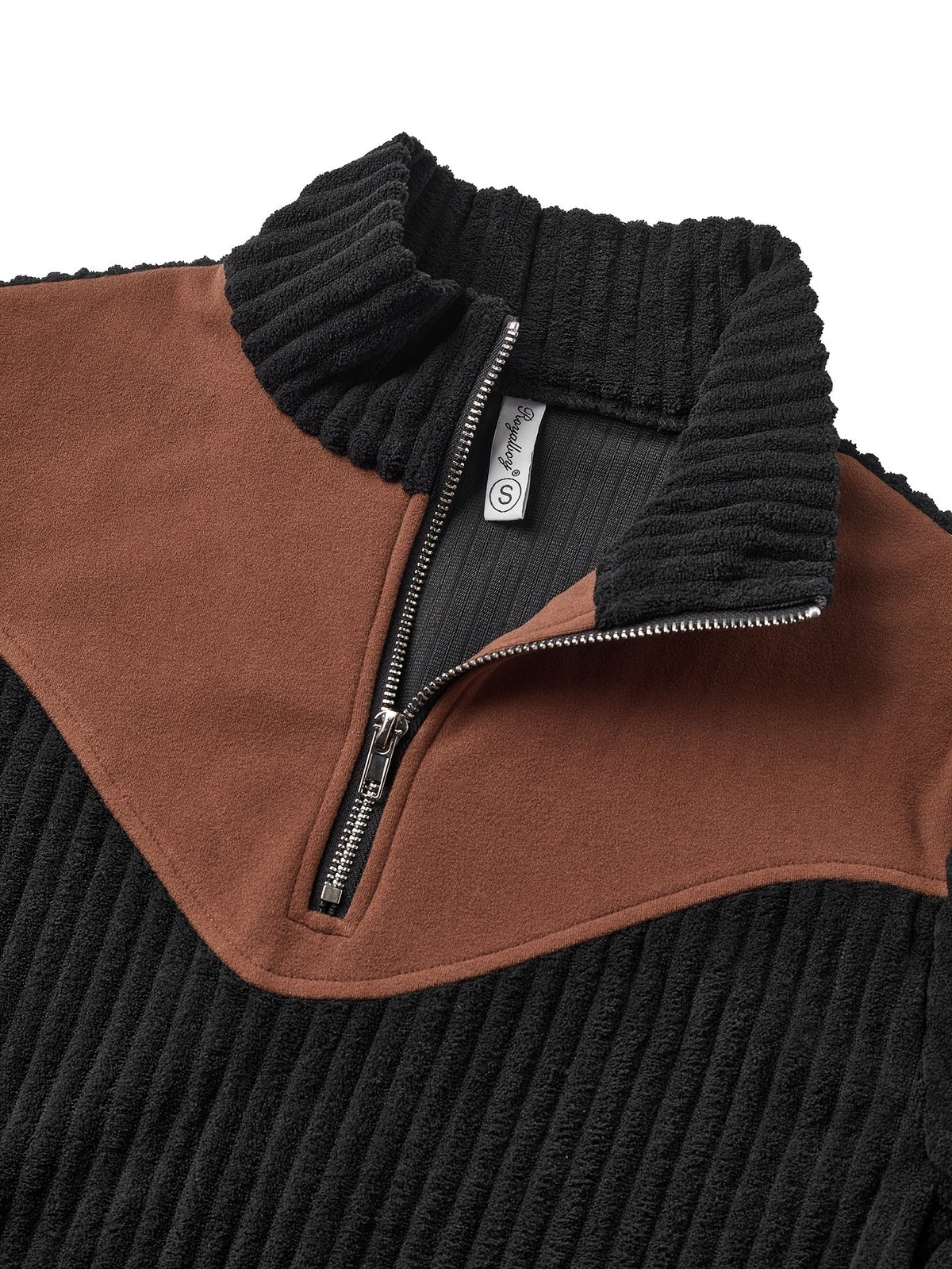 Quarter-Zip Pullover Ribbed Corduroy Women's Long Sleeve Color Block Sweatshirt – Casual, Office
