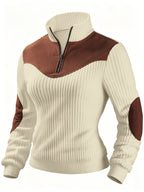 Quarter-Zip Pullover Ribbed Corduroy Women's Long Sleeve Color Block Sweatshirt – Casual, Office