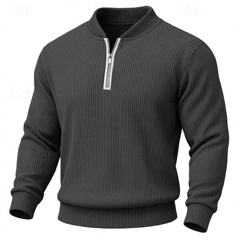 Quarter-Zip Pullover Ribbed Knit Men's Long Sleeve Sweater Green Mock Neck – Casual, Office, Gift
