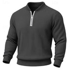 Quarter-Zip Pullover Ribbed Knit Men's Long Sleeve Sweater Green Mock Neck – Casual, Office, Gift