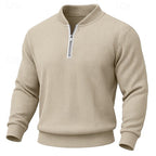 Quarter-Zip Pullover Ribbed Knit Men's Long Sleeve Sweater Green Mock Neck – Casual, Office, Gift