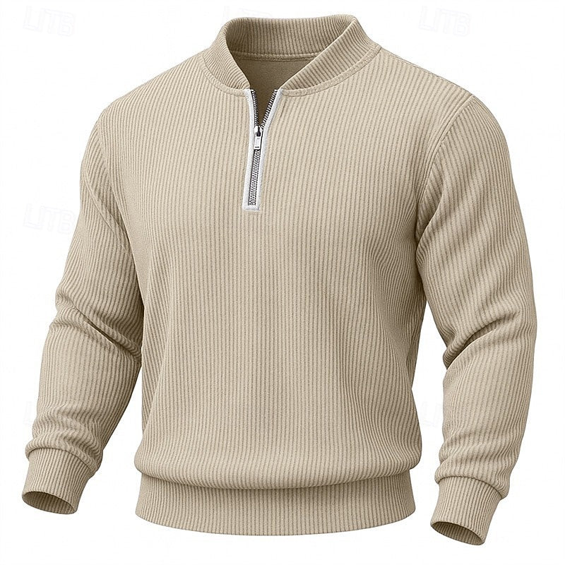 Quarter-Zip Pullover Ribbed Knit Men's Long Sleeve Sweater Green Mock Neck – Casual, Office, Gift