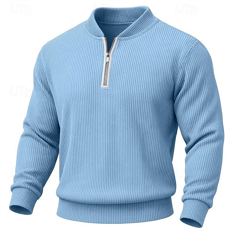 Quarter-Zip Pullover Ribbed Knit Men's Long Sleeve Sweater Green Mock Neck – Casual, Office, Gift
