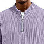 Quarter-Zip Pullover Ribbed Knit Men's Long Sleeve Sweater Green Mock Neck – Casual, Office, Gift