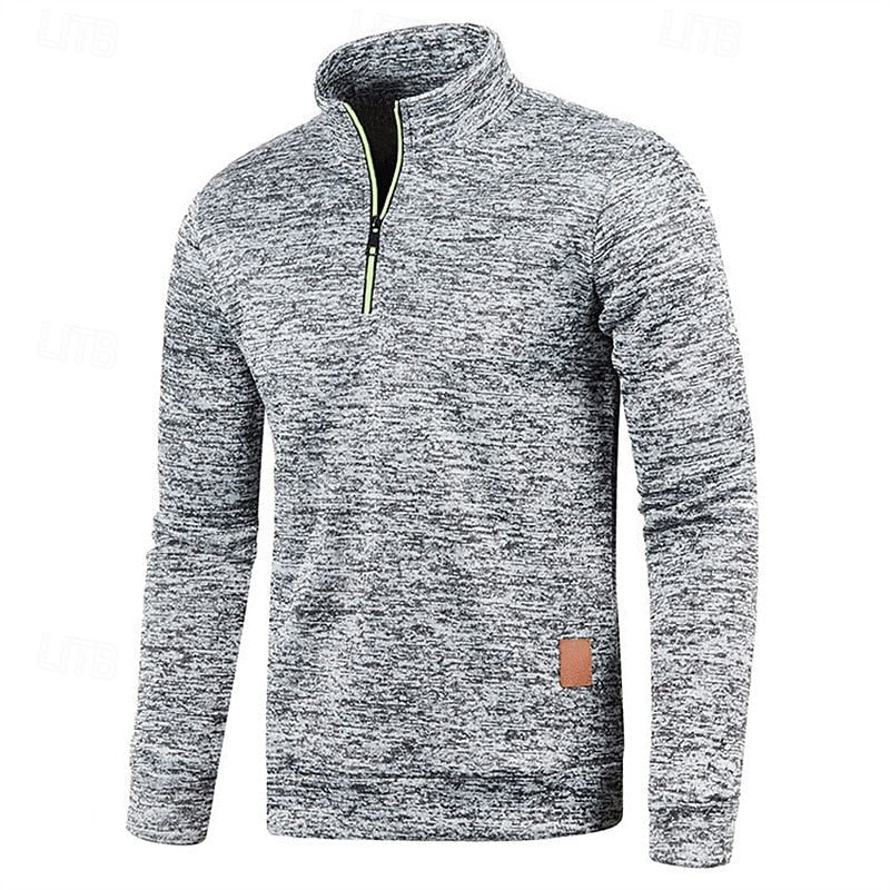Quarter-Zip Pullover Sweater Men's Textured Stand Collar Long Sleeve – Casual, Office
