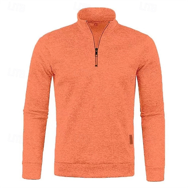 Quarter-Zip Pullover Sweater Men's Textured Stand Collar Long Sleeve – Casual, Office