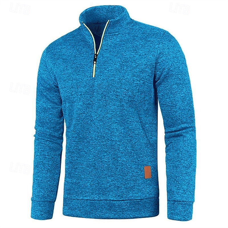 Quarter-Zip Pullover Sweater Men's Textured Stand Collar Long Sleeve – Casual, Office