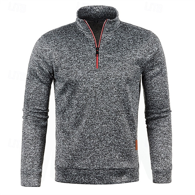 Quarter-Zip Pullover Sweater Men's Textured Stand Collar Long Sleeve – Casual, Office