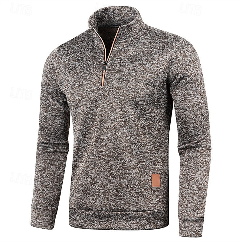 Quarter-Zip Pullover Sweater Men's Textured Stand Collar Long Sleeve – Casual, Office