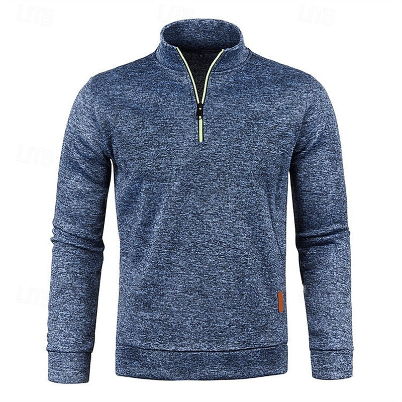 Quarter-Zip Pullover Sweater Men's Textured Stand Collar Long Sleeve – Casual, Office