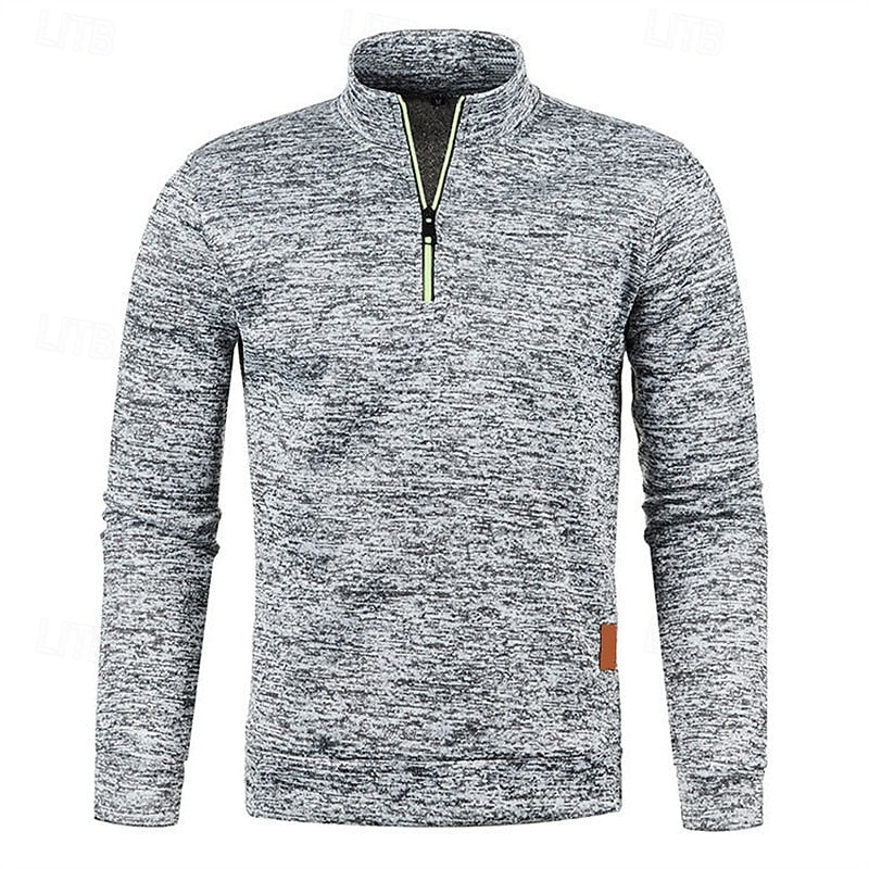 Quarter-Zip Pullover Sweater Men's Textured Stand Collar Long Sleeve – Casual, Office