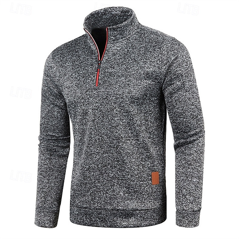 Quarter-Zip Pullover Sweater Men's Textured Stand Collar Long Sleeve – Casual, Office