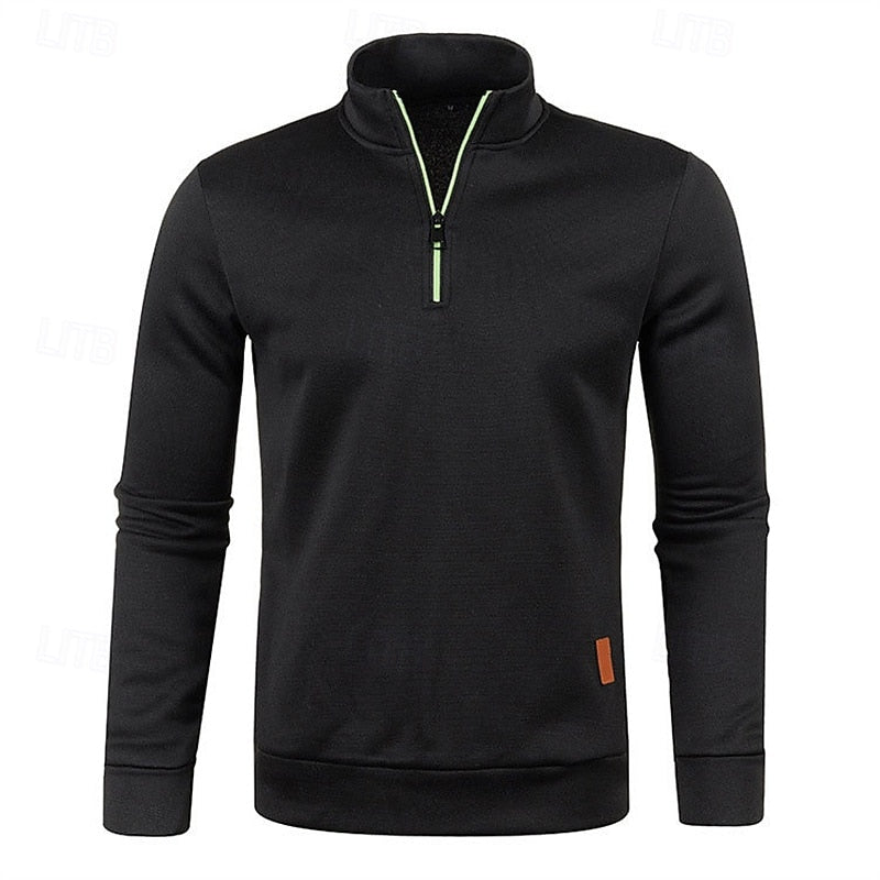 Quarter-Zip Pullover Sweater Men's Textured Stand Collar Long Sleeve – Casual, Office