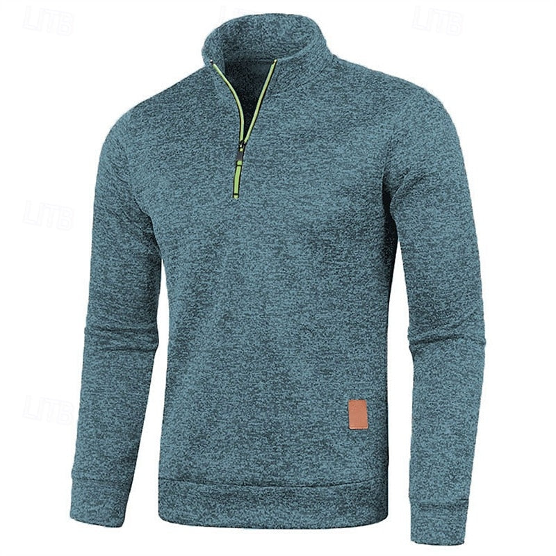 Quarter-Zip Pullover Sweater Men's Textured Stand Collar Long Sleeve – Casual, Office